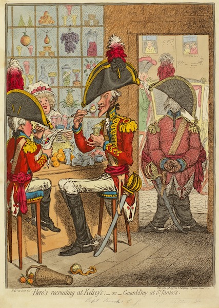 Gillray’s cartoon of June 1797 showing soldiers eating sweet treats inside a London confectioner’s