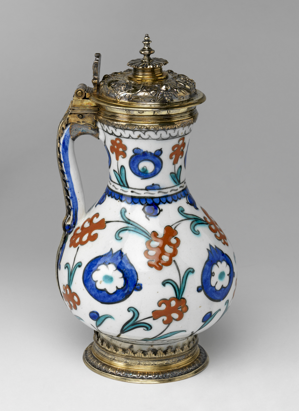 Jug with pomegranates and hyacinths, and hinged cover
