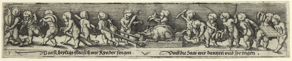 Procession of children with sausages and a pig